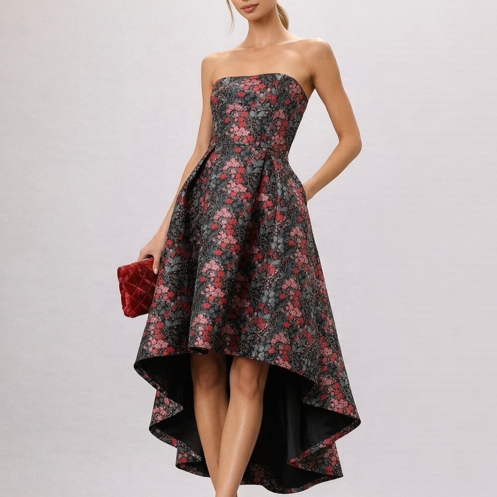 Floral Strapless High-Low Dress — Cocktail | Wedding Guest | Size 8